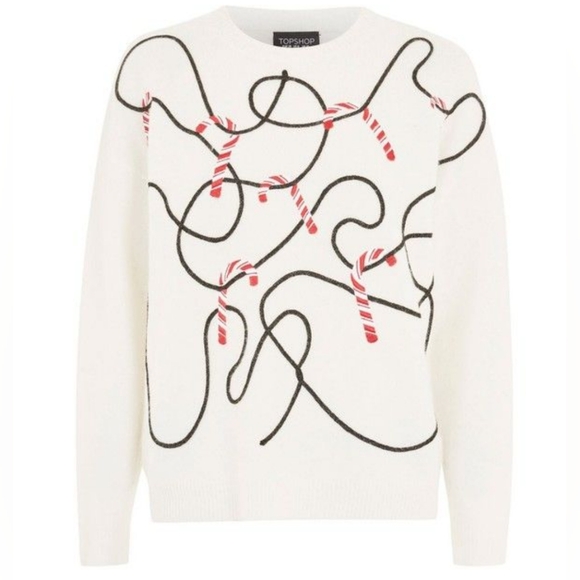 Topshop Sweaters - Topshop white embroidered candy cane sweater size 4